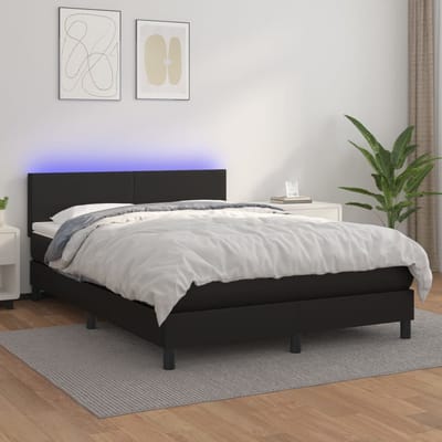 vidaXL - Boxspring - met - matras - en - LED - kunstleer - zwart - 140x200 - cm