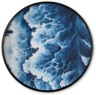 Poster in lijst Rond - Fotolijst 60x60 cm - Posters - Golven - Blauw - Schuim - Ronde posterlijst zwart - Decoratie - Wanddecoratie woonkamer - Muurdecoratie slaapkamer