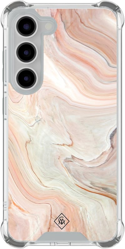 Casimoda® hoesje - Geschikt voor Samsung Galaxy S23 - Marmer Waves - Shockproof case - Extra sterk - TPU/polycarbonaat - Bruin/beige, Transparant