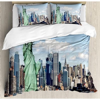 New York Beddengoedset Dekbed Dekbedovertrek Kussenslopen NYC Dat Nooit Slaapt Reflecties Op Manhat Beddengoedovertrek Tweepersoonsbedset US King(264x228cm)