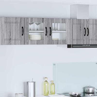 vidaXL - Wandglas - Kasten - PORTO - Grijs - Sonoma - 80 - x - 31 - x - 40 - cm - Bewerkt - hout