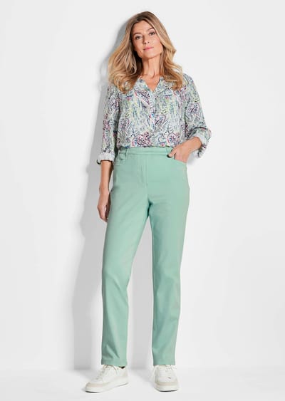 Broek LOUISA met elastische tailleband, van katoen-satijn - mintgroen - Gr. 38 van Goldner Fashion