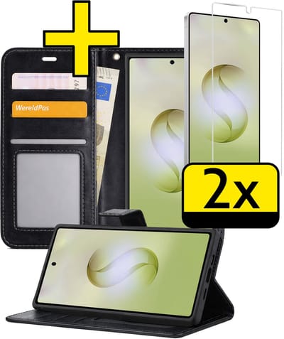 Hoesje - Met 2x Screenprotector - Geschikt voor Samsung Galaxy S26 Ultra - Luxe Pasjeshouder - Bookcase Portemonee - Flip Case - Kunstleer Book Case - Flipcase Hoes - Book Cover - Walletcase - Portemonneehoes - Telefoonhoesjes - Zwart