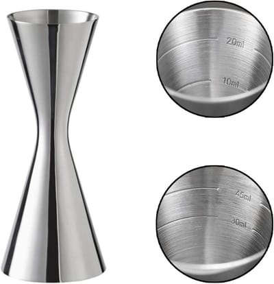 Maatbekers van roestvrij staal, geïntegreerde weegschaal, Cocktail Jigger Dual Spirit Measure Cup, professionele barkeeper, geschikt voor bars en woningen (30/60 ml), zilver