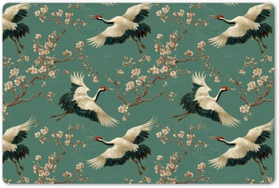 Placemats 45x30 cm - Placemat kunststof - 1 stuk - Kersenbloesem - Kraamvogels - Groen - Borden onderleggers - Decoratie voor op tafel - Keuken tafeldecoratie accessoires - Vinyl onderlegger - Tafelversiering