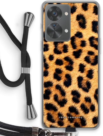 Case Company® - Hoesje met koord geschikt voor OnePlus Nord 2T hoesje met Koord - Luipaard - Telefoonhoesje met Zwart Koord - Bescherming aan alle Kanten en Over de Schermrand