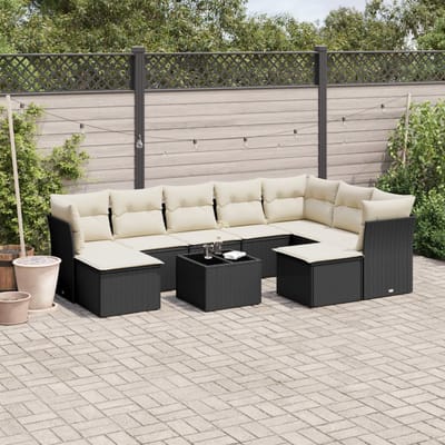 vidaXL - 10-delige - Loungeset - met - kussens - poly - rattan - zwart
