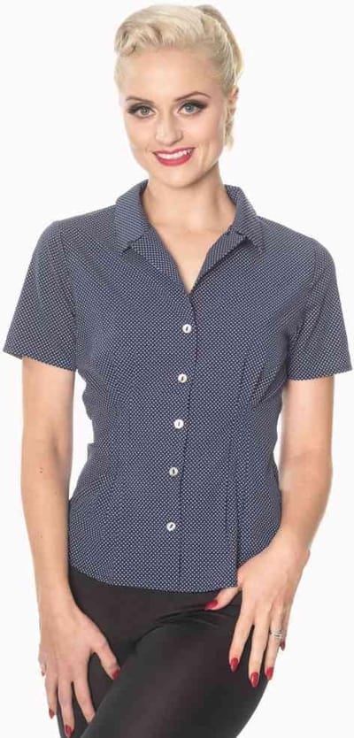Dancing Days - LOU LOU Blouse - 4XL - Blauw/Wit