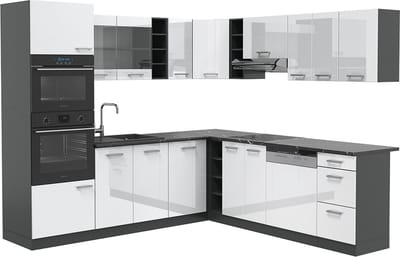 Vicco Hoekkeuken R-Line, Wit Hoogglans/Antraciet, 247 x 237 cm, WB Antraciet