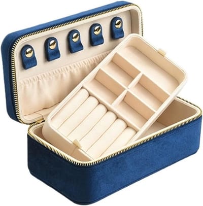 Juwelendoosje Velvet - Sieraden Organizer - Sieraden Opbergen - Compact Ontwerp - 18.5 x 9.5 x 7.5 cm - Babyblauw
