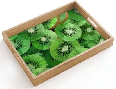 Dienblad hout 40x30 cm - Schootdienblad - Kiwi - Groen - Pitten - Borrelplank rechthoek - Plateau dienbladen