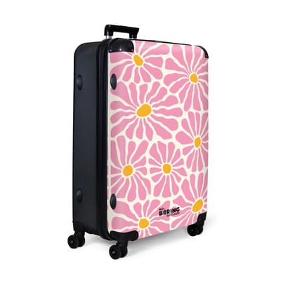 NoBoringSuitcases.com® - Koffer groot - Reiskoffer lichtgewicht - Beige met roze en oranje bloemen - Rolkoffer met 4 wielen - Grote trolley XL - 98 liter bagage