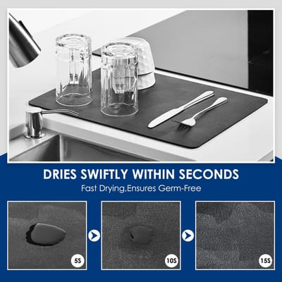 Afdruipmat, afdruipmat voor servies, zuigende drooggelegde mat onderlaag voor koffiemachine (Zwart)