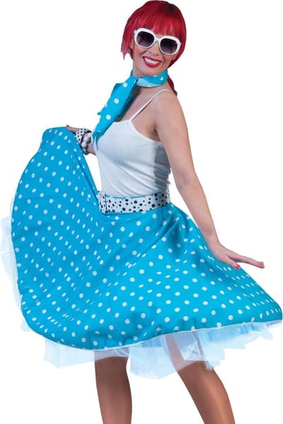 Verkleedpak rok en sjaal blauw (met witte stippen) Rock 'N Roll Skirt Blue Onesize
