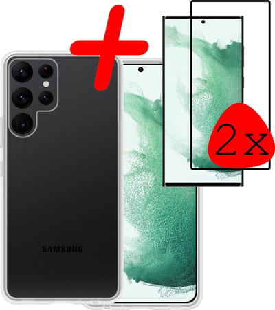 Hoesje Met 2x Screenprotector - Geschikt voor Samsung Galaxy S22 Ultra - Sterk & Shockproof - Back Cover - Siliconen Case - Telefoon Hoes - Transparant