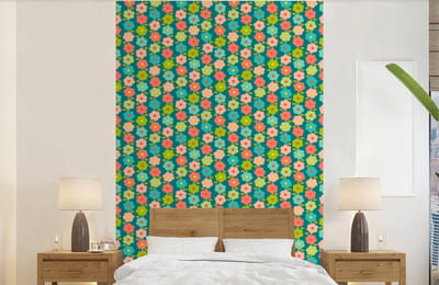 Behang - Fotobehang Patroon - Bloemen - Retro - Jaren 70 - Breedte 140 cm x hoogte 220 cm