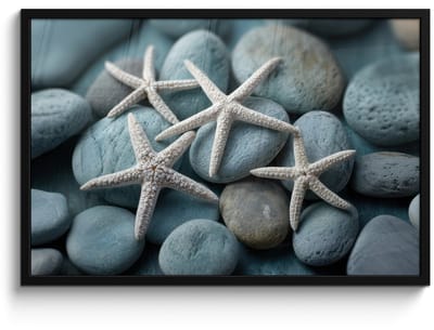Poster in lijst - Fotolijst 90x60 cm - Posters - Zeesterren - Stenen - Wit - Posterlijst zwart - Decoratie - Wanddecoratie woonkamer - Muurdecoratie slaapkamer