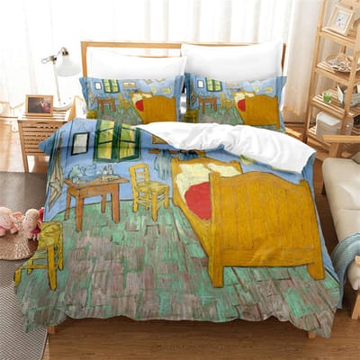 Olieverfschilderij Van Gogh Dekbedovertrek Sterrennacht Beddengoed Set Microvezel 3D Dekbedovertrek King Full Cadeaus Voor Meisjes Jongens Tieners EU single(135x200cm)