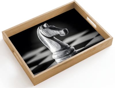Dienblad hout 40x30 cm - Schootdienblad - Paard - Hout - Schaalbord - Zwart - Borrelplank rechthoek - Plateau dienbladen