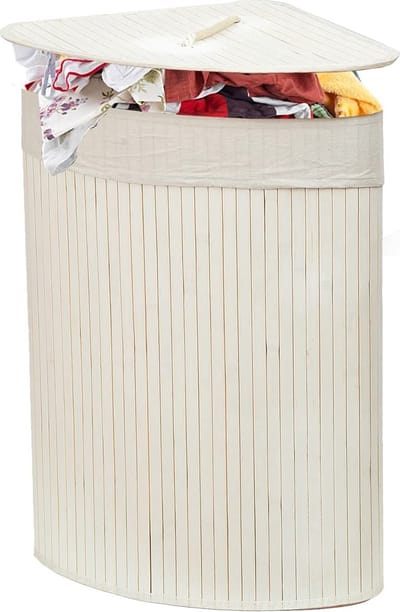 60L Bamboe Wasmand met Deksel |Uitneembare Voering | Opvouwbare Bamboe Opbergmand | Witte Bamboe Wasmand | Milieuvriendelijk | 29 x 39 x 57 cm | Perfect voor Elke Ruimte