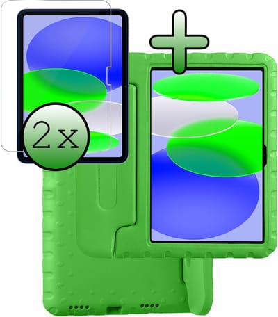 Hoesje Geschikt voor Apple iPad A16/A18 (2025/2026) - 11 inch (11e & 12e generatie) - Met 2x Screenprotector - Kinderhoes Shockproof Bumper - Kidsproof Case - Tablet Hoes - Kinder Hoes Cover - Groen