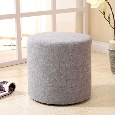 Ronde Ottomaanse poef - Voetenbank kruk - Woonkamer comfort - Massief houten frame - 30 cm diameter - Stijlvol grijs