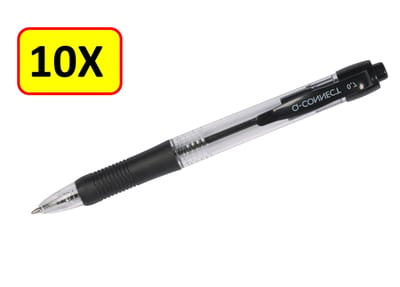 10 x Q-CONNECT balpen - retractable - 0,7 mm - medium punt - zwart