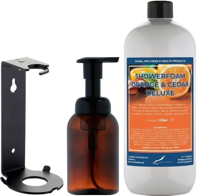 Foam Zeep 1 liter Orange & Cedarwood - met 300 ml dispenser en muurbeugel