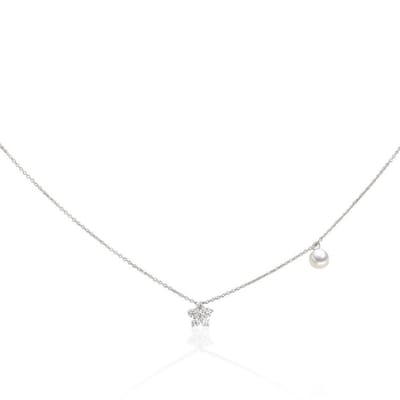 Luna-Pearls - 214.0360 - Ketting - Dames - 750 Witgoud - Akoya-cultuurparel en Brillanten - 45cm