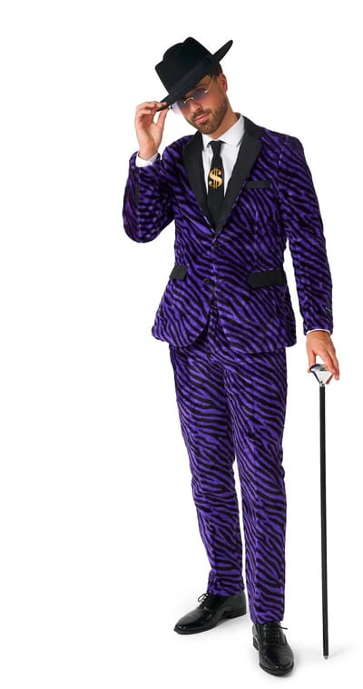 Suitmeister Pimp Kostuum - Heren Pak - Nepbont Hustler Outfit - Carnaval En Halloween Kostuum - Paars - Maat S
