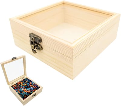 Houten Sieradenbox met Duidelijk Glazen Deksel, Ideaal voor Sieraden, Bloemen en Kleine Voorwerpen (12 x 12 x 5 cm)