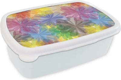 Broodtrommel Wit - Lunchbox - Brooddoos - Regenboog - Bloemen - Abstract - Patronen - 18x12x6 cm - Volwassenen