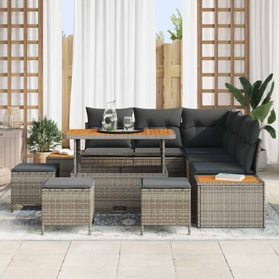 vidaXL - Tuinbank - Set - 9 - st - 8-Aantal - zitplaatsen - Grijs - Poly - rattan