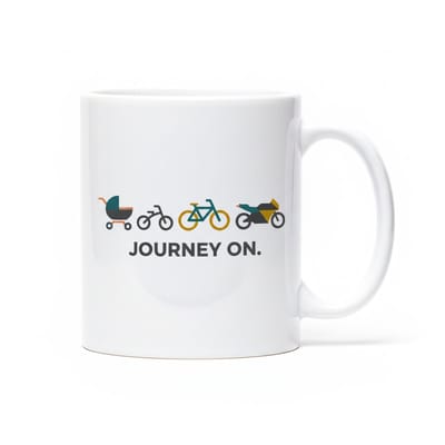 Inspirerende Reiskoffiemok 330ml – “Journey On.” – Motiverend Cadeau voor Avonturiers & Fietsliefhebbers
