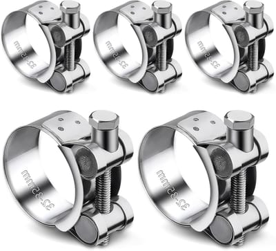 Verstelbare RVS T-bout Slangklemmen Set van 5 Stuks voor Tuinslangen, Brandstofslangen en Zwembadslangen - Klembereik 32-35mm