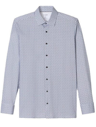katoenen Olymp overhemd blauw geprint normale fit
