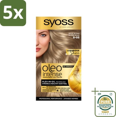 5 x SYOSS - Oleo Intense 8-05 Beige Blond - Haarverf - Zonder Ammoniak - Grijsdekking - Langdurige Kleur - Grootverpakking - Haarverf - Permanent Haarkleuring - Zonder Ammoniak - Grijsdekking - Olie-formule