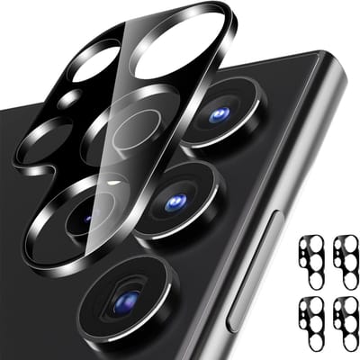 Set van 4 Camera Lens Beschermers voor Samsung Galaxy S24 Ultra - 9H Gehard Glas, Krasbestendig en Geschikt voor Hoesjes, Zwart