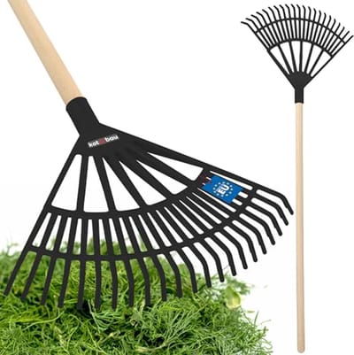 KOTARBAU® Bladhark, Tuinhark van Kunststof, 44 cm, Zwart, met Steel, Gazonhark, Waaierbezem, Lichtgewicht Hark, Stevige Hark