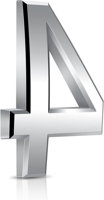 Huisnummerbord Set van 4 Stuks in Zilver Acryl, 7.5 cm Hoog, Zelfklevend, Weerbestendig en Geschikt voor Buitengebruik