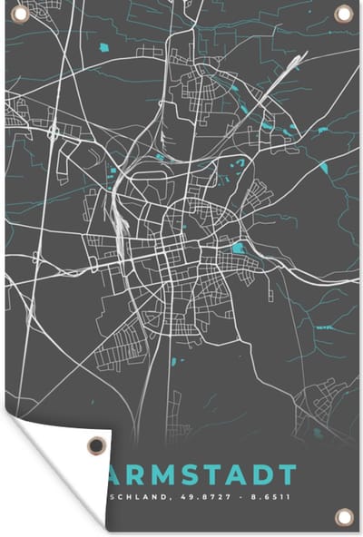 Muurdecoratie Darmstadt – Stadskaart – Blauw – Plattegrond – Stadskaart – Kaart - Duitsland - 120x180 cm - Tuinposter - Tuindoek