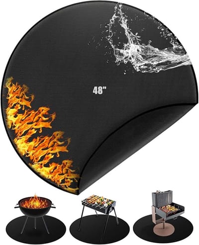 Famanu – Vuurvaste onderlegger - BBQ-hittebeschermingsmat - herbruikbaar - grote grillmat - hittebeschermingsplaat - 120 cm - rond - 48 inch - grillmat voor gasgrill - opvouwbaar - terrassen - accessoires