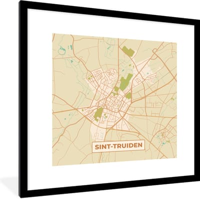 Fotolijst incl. Poster - Kaart - Stadskaart - Sint-Truiden - Vintage - Plattegrond - 40x40 cm - Posterlijst
