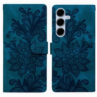 BookCover Hoes Etui Mapje geschikt voor Samsung Galaxy A37 - A56 - A36 - Groen-Blauw - Bloem Reliëf