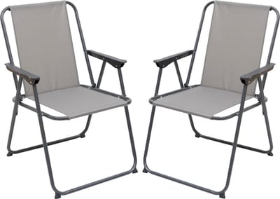 Atmosphera camping/strand stoel - 2x - aluminium - inklapbaar - grijs - L52 x B55 x H75 cm - buitenstoelen