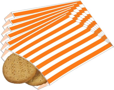 100 Stuks Kleine Gestreepte Papieren Tassen Oranje, Snoepzakjes voor Kinderen, Feesttassen voor Halloween, Kerst en Verjaardagen, 5x7" Formaat