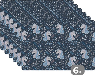 Placemat - Placemats kunststof - Unicorn - Quote - Regenboog - Patronen - 45x30 cm - 6 stuks - Hittebestendig - Anti-Slip - Onderlegger - Afneembaar