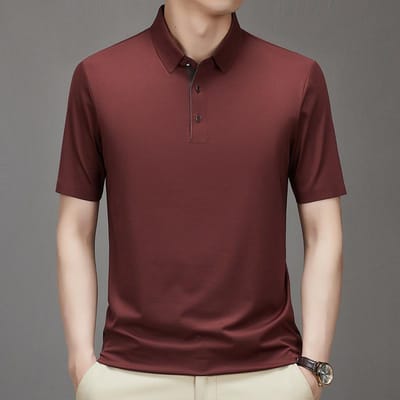 Zomer Nieuwe Moerbei Zijde Heren Mid-sleeve T-shirt Katoen Ronde Hals Half-sleeve Anti-ijs Zijde Jonge Heren T-shirt Poloshirt voor Heren 58 brown