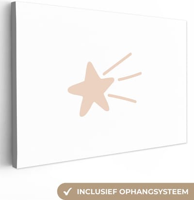 Canvasdoek kinderen - Kinderkamer decoratie - Vallende ster - Pastel - Sterren - Oranje - Wanddecoratie jongens - Meisjes - Canvas kids - 30x20 cm