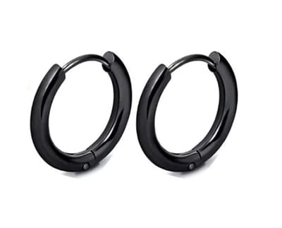 Plux Fashion Hoops Oorbellen - Zwart - 12mm - Stainless Steel - Heren - Dames - Zwarte Oorbellen - Hoops Earrings - HipHop Oorbellen - Sieraden Cadeau - Luxe Style - Duurzame Kwaliteit - Halloween - Oktoberfeest